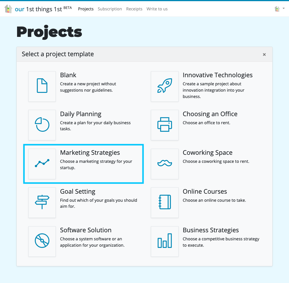 Choosing a project template