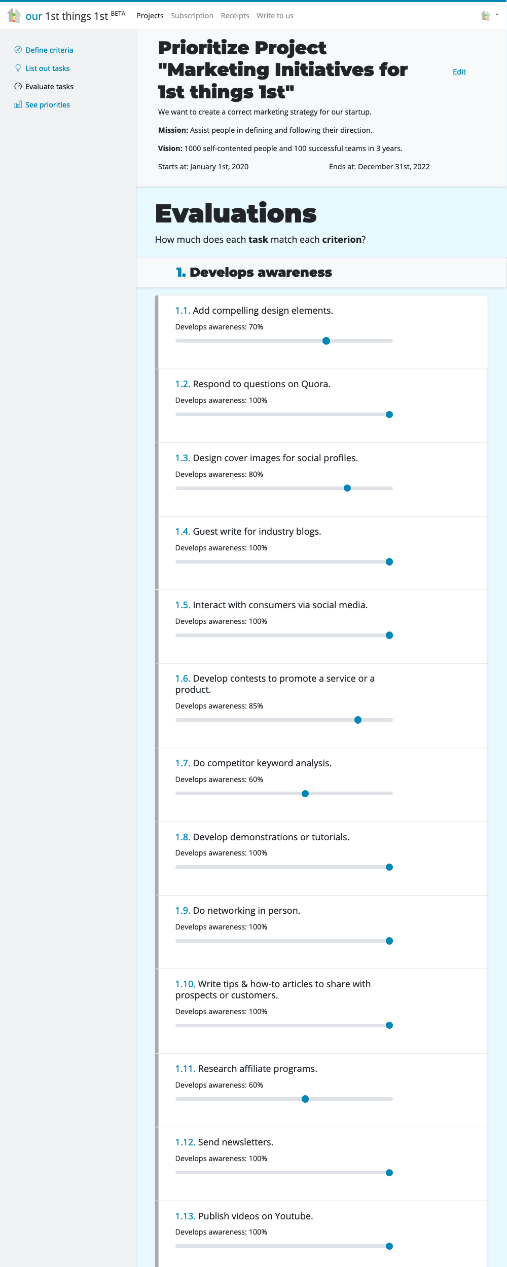 Evaluating tasks