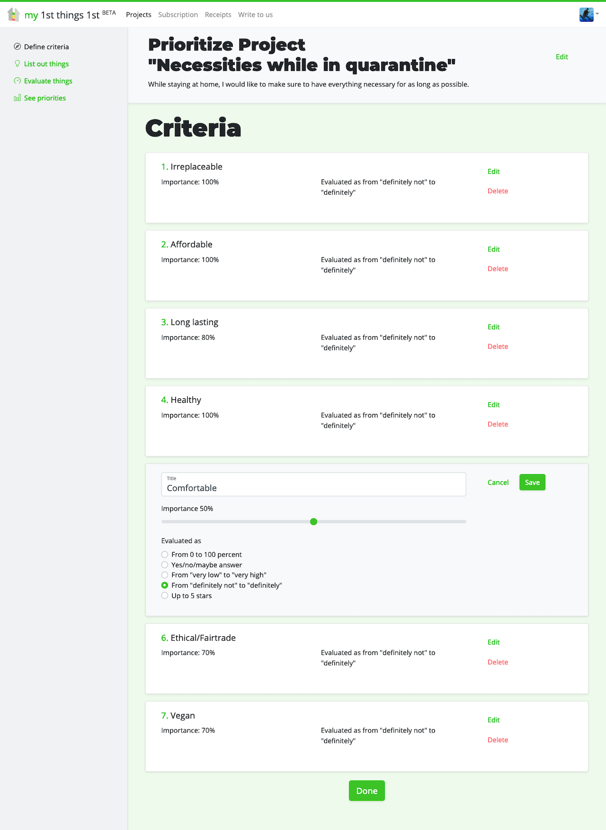 Adjusting criteria