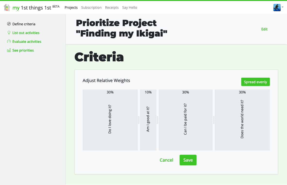 Adjusting weights for criteria