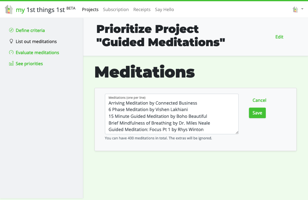 Adding meditations