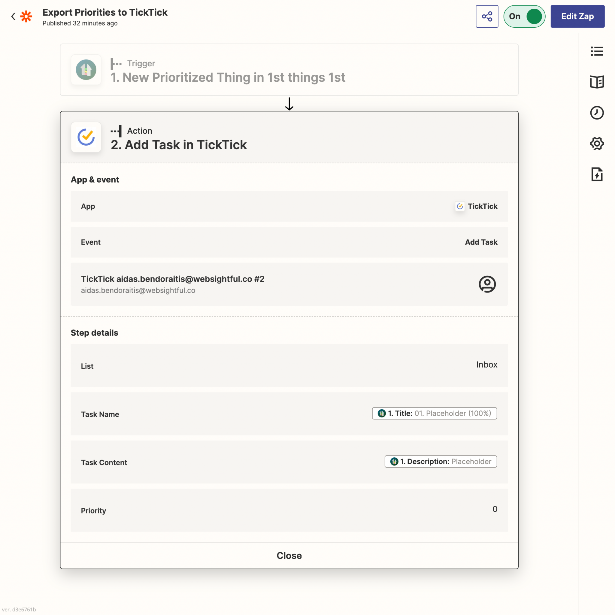 Connect 1st things 1st to TickTick via Zapier