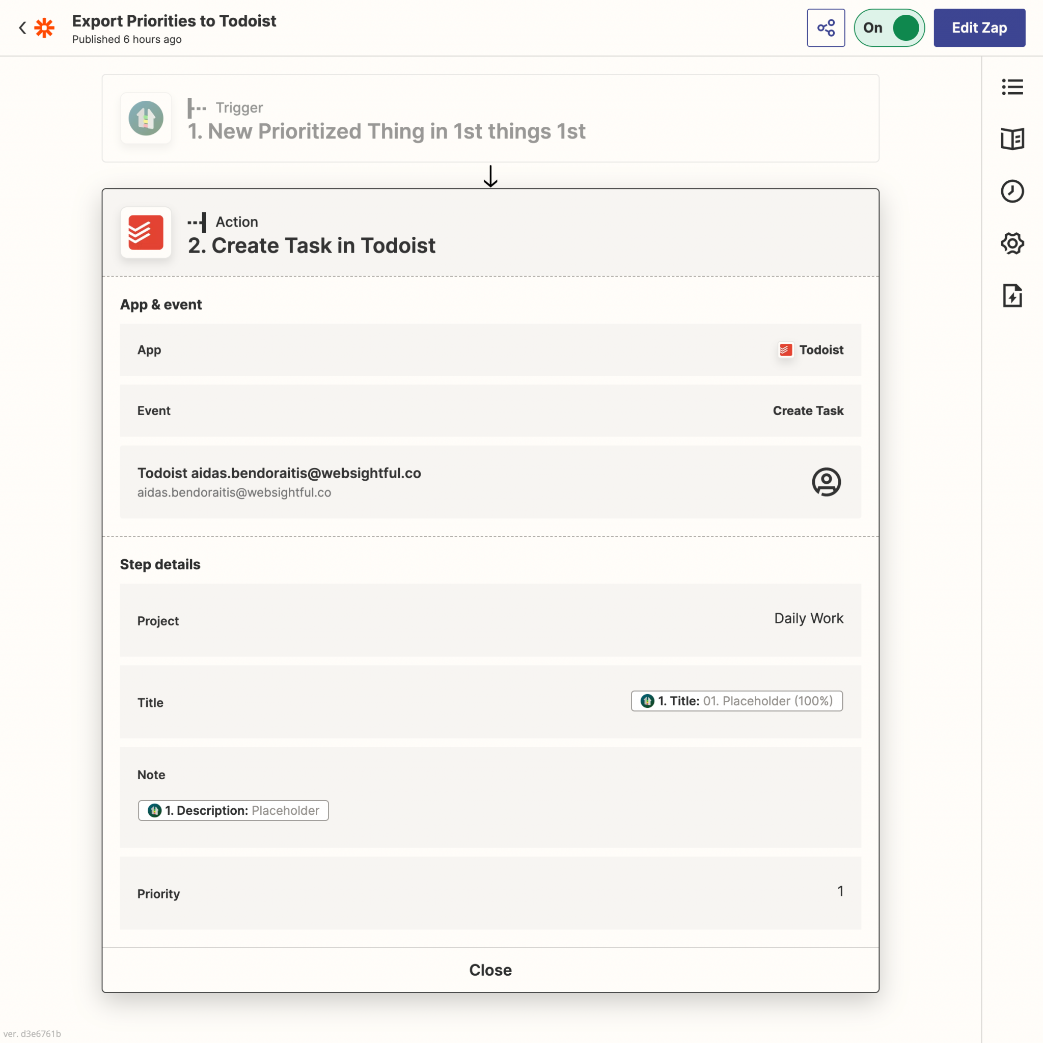 Connect 1st things 1st to Todoist via Zapier